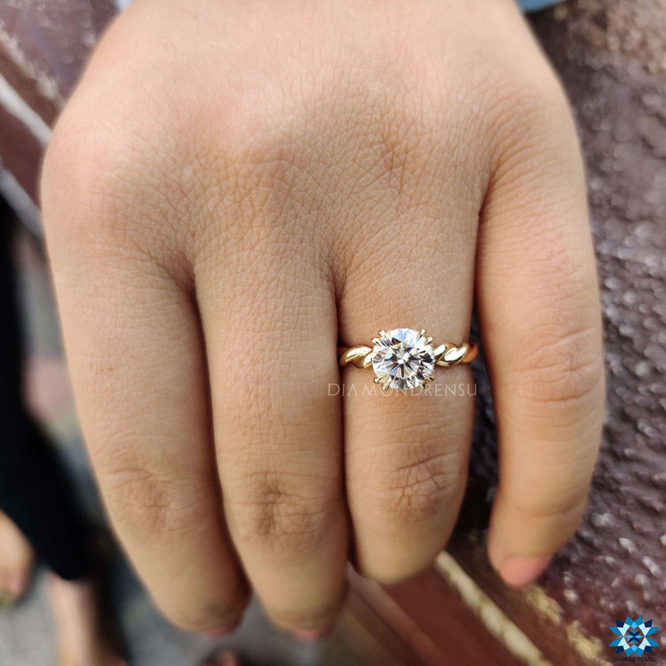 Gold Twist Ring with Hidden Halo Round Engagement Ring Style