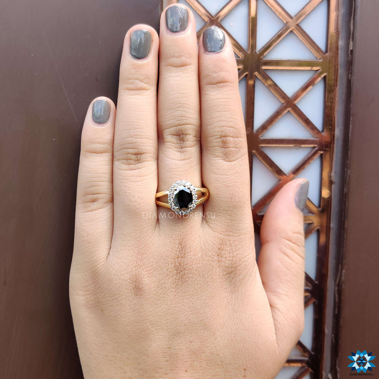 Buy moissanite ring with oval cut black stone.