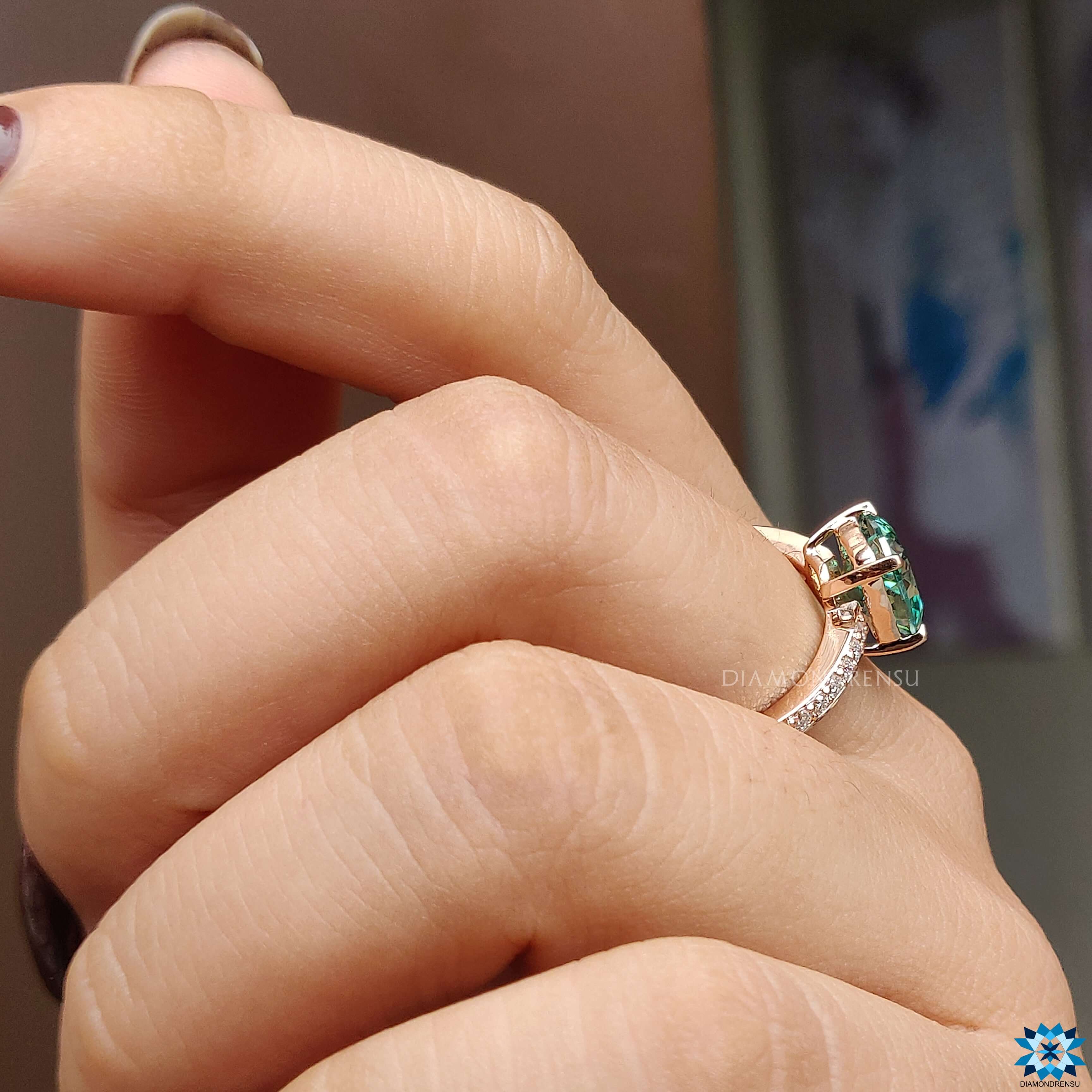 Green Sapphire Engagement Ring in unique style.