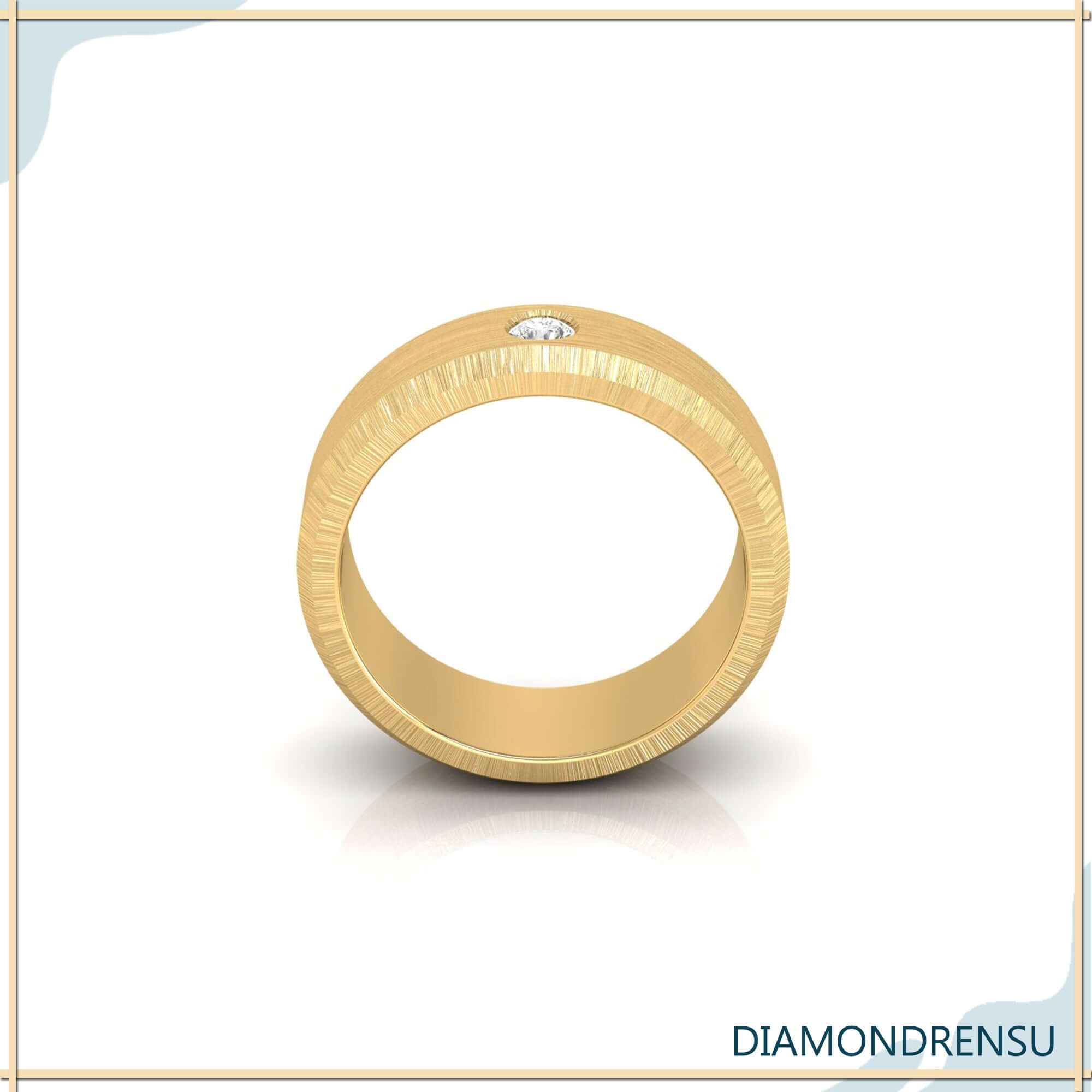 Rose gold mens diamond wedding band with one round diamond band.