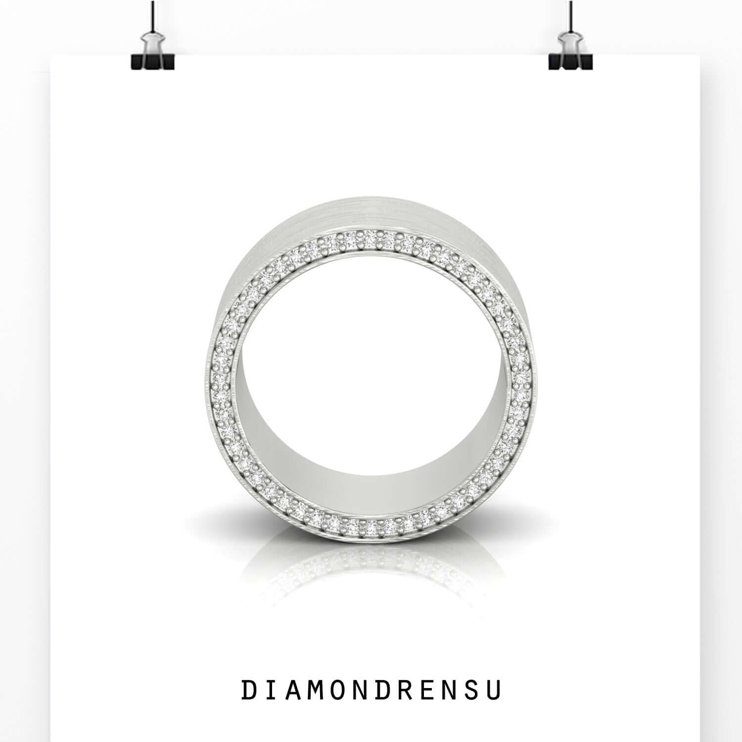 White gold eternity wedding band with round cut diamond design.