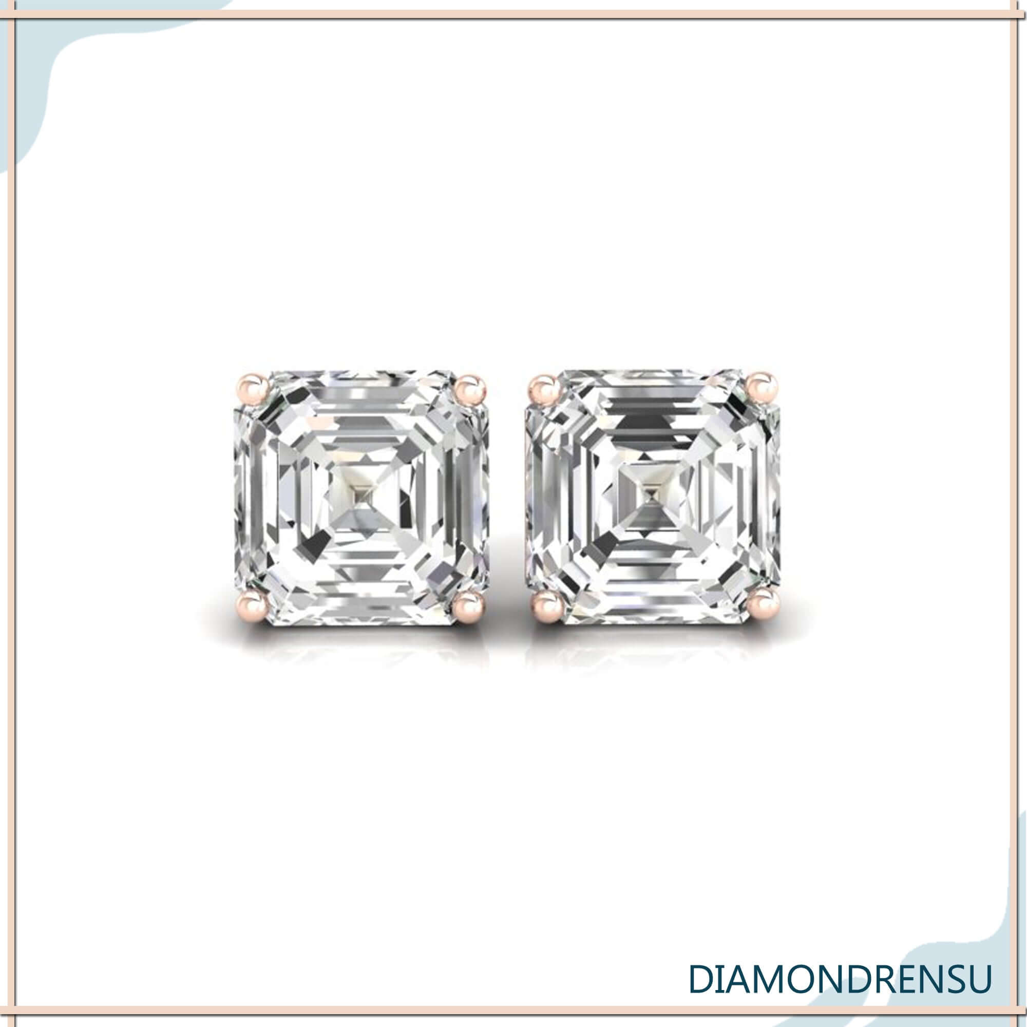 Gold stud earrings with clean square diamond shape.