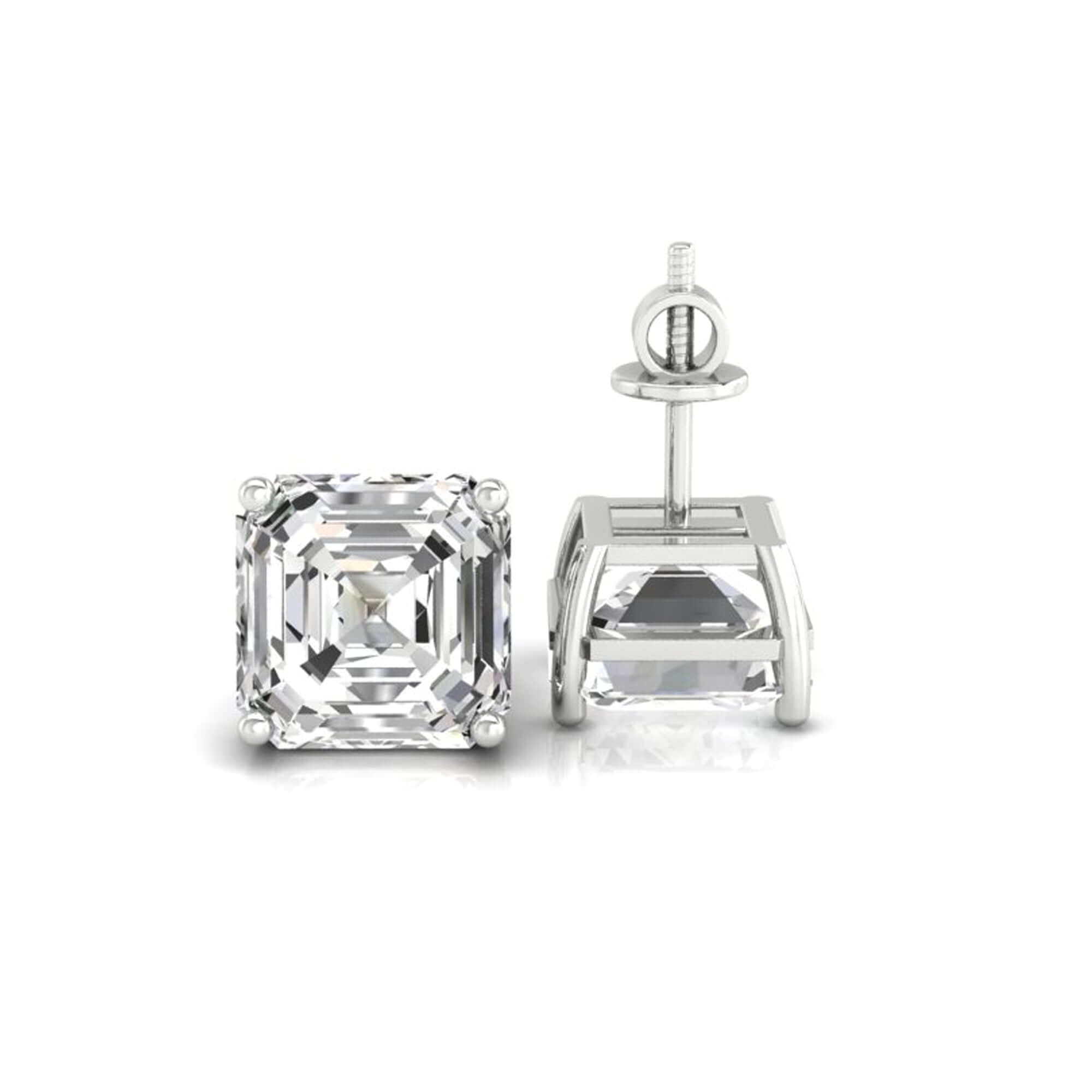 Handmade earrings crafted with asscher cut diamonds.