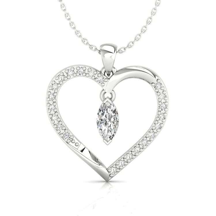 Marquise cut diamond pendant set in a heart shape design.