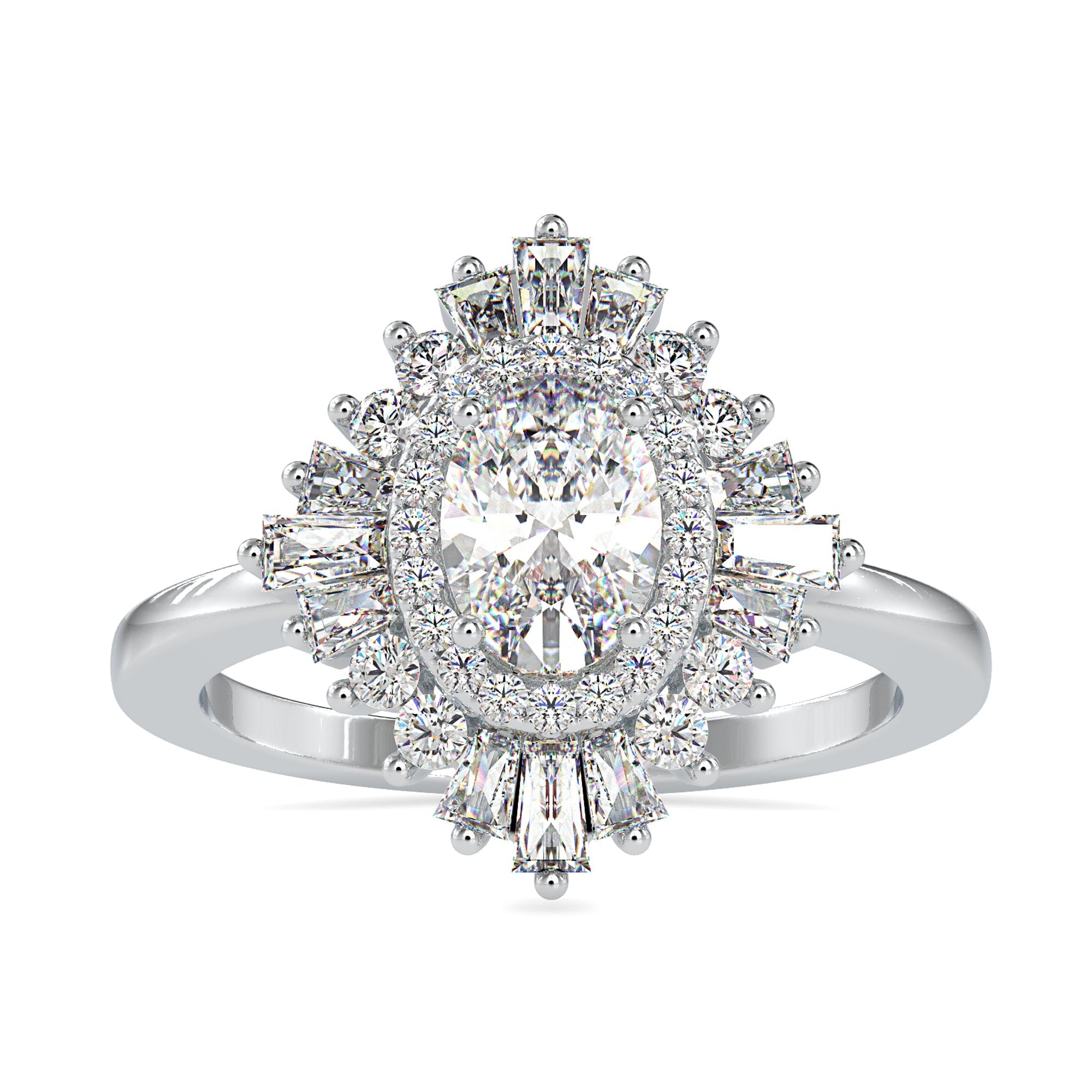 Vintage diamond cluster ring with oval cut centre stone.