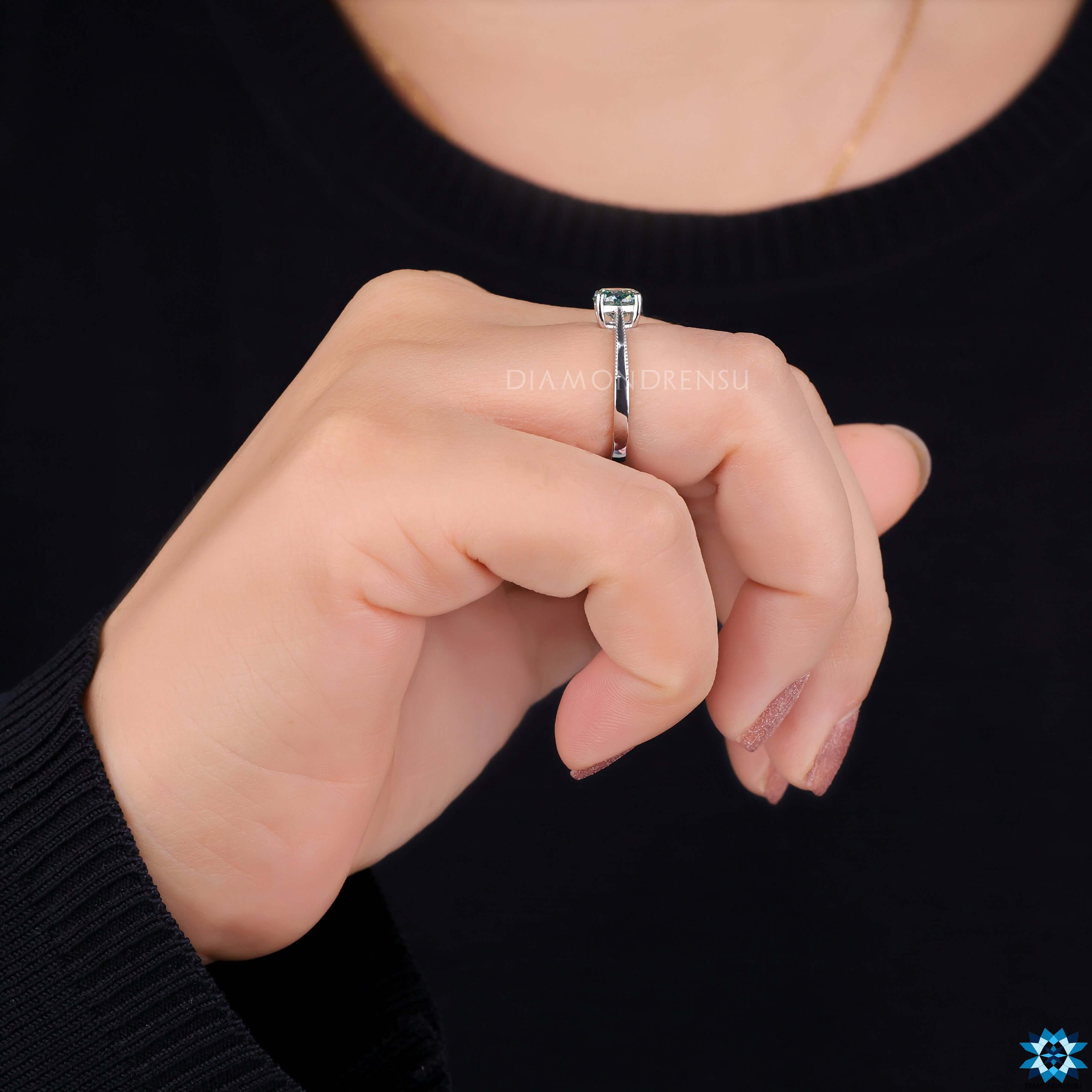 Buy moissanite ring with milgrain detailing.