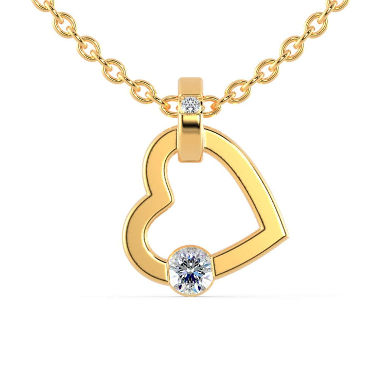 Tension set diamond pendant with heart-shaped frame in white gold.