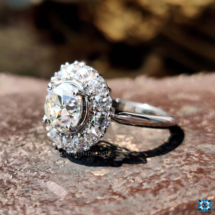 bezel setting on moissanite engagement ring.