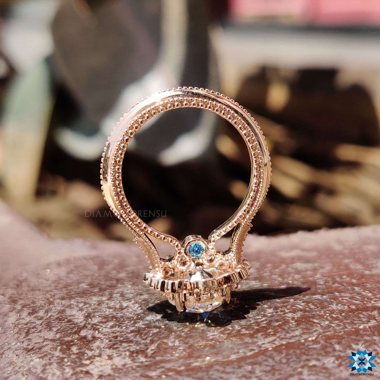 Handmade rose gold old European cut engagement ring.