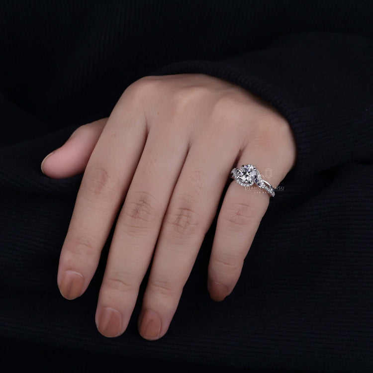 Euro shank engagement ring crafted with IGI certified diamonds.