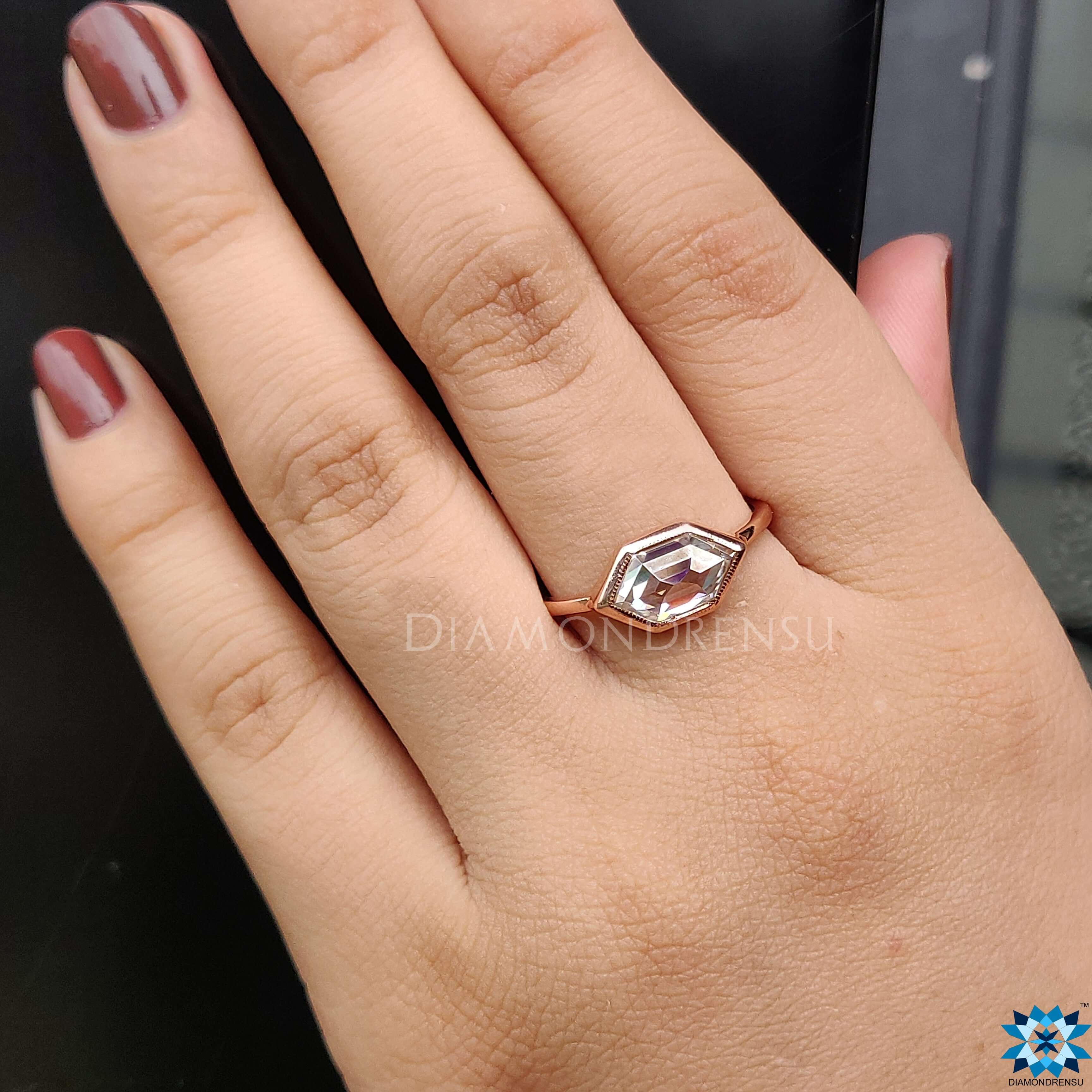 Hexagon ring bezel engagement ring diamondrensu UK engagement ring