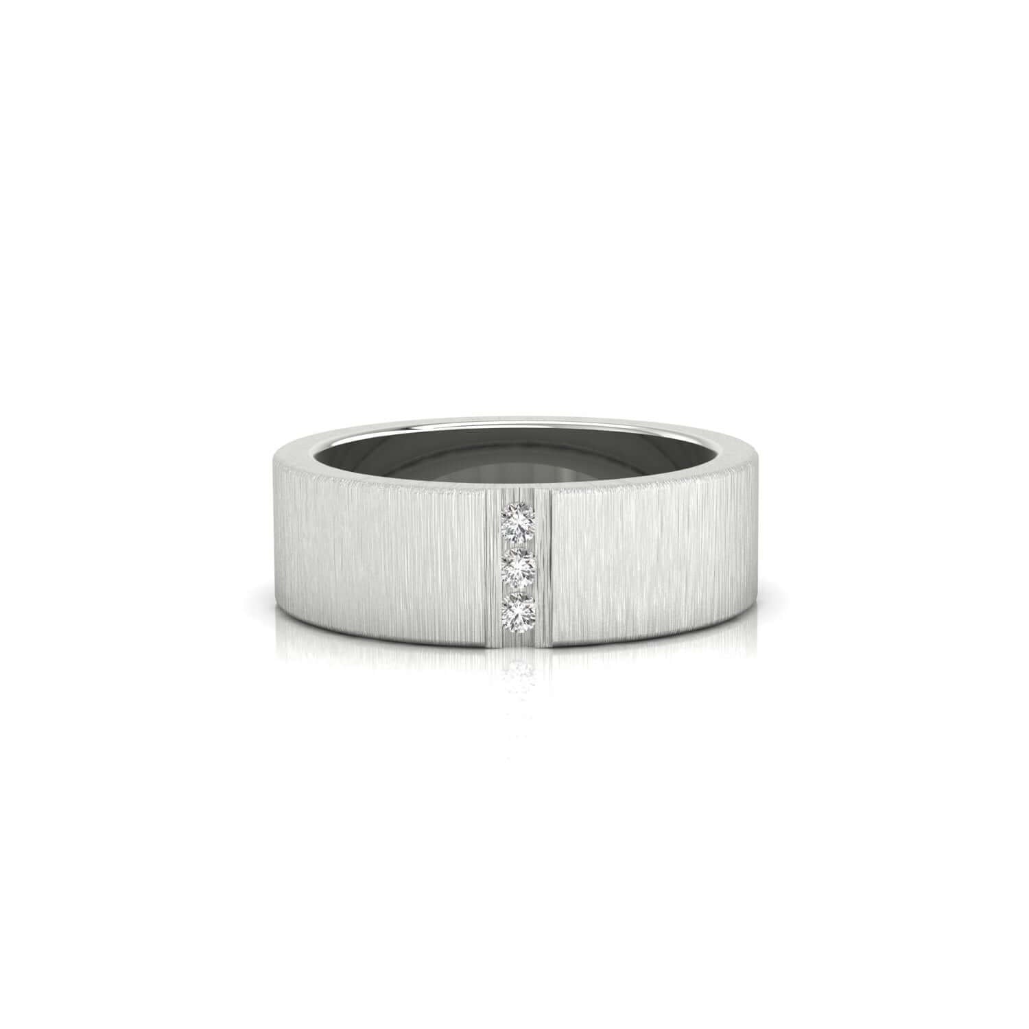 Wedding band ring for men in white gold with brushed finish.