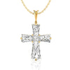 Princess cut cross pendant with tapered baguette side stones.