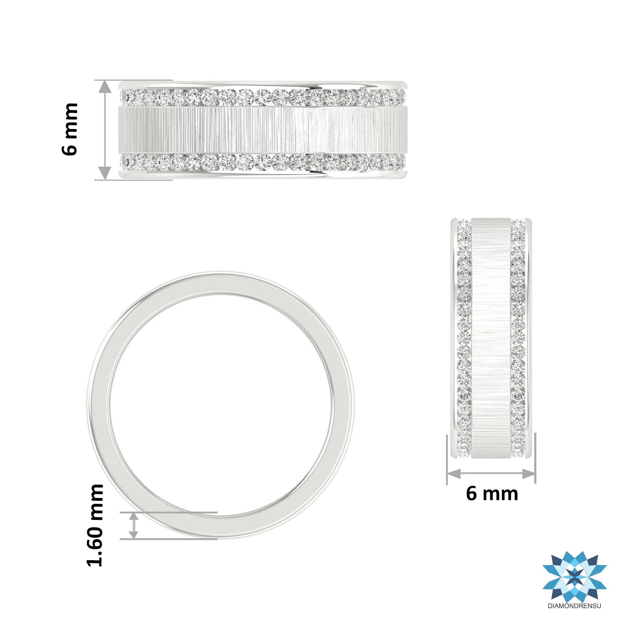 Eternity band for men with two rows of round cut diamonds.