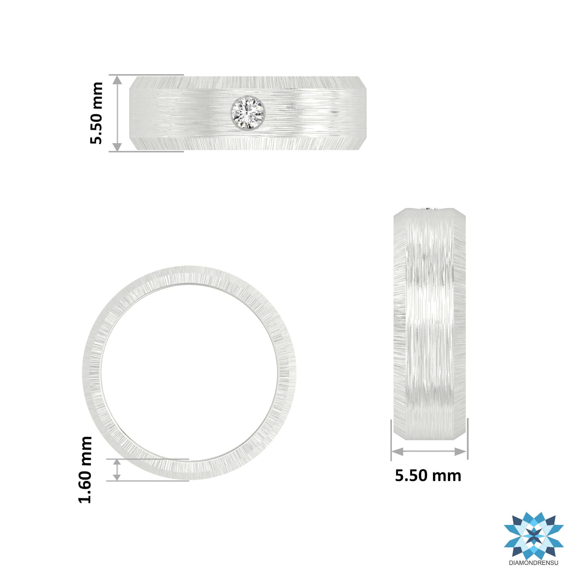 One round diamond band set in white gold flush setting wedding band.