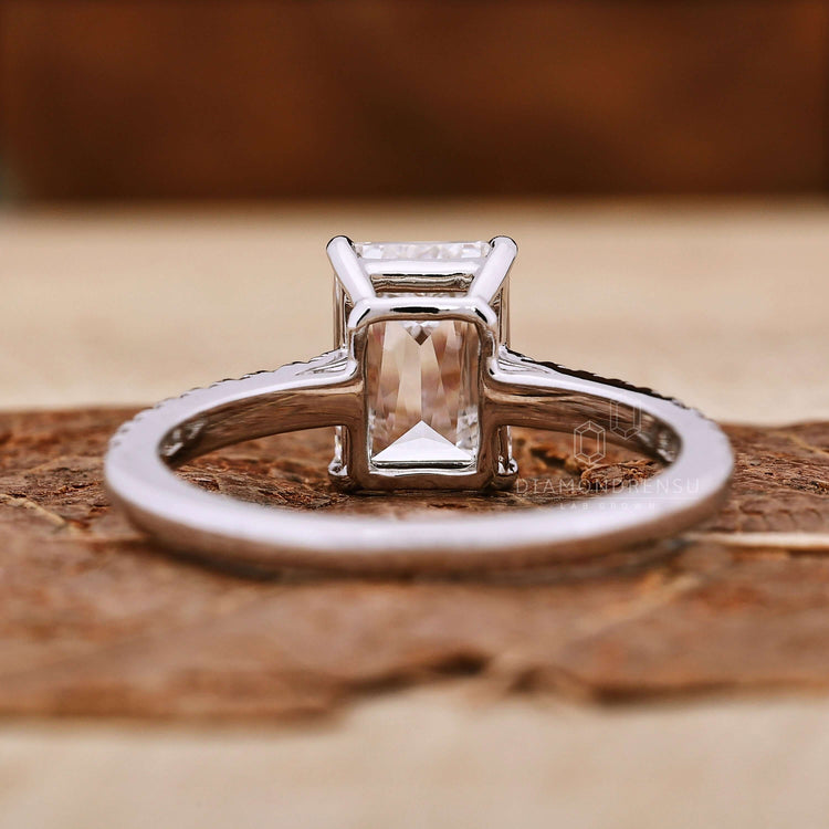 Emerald cut diamond ring with pave band engagement ring style, designed as a diamond ring UK couples adore.