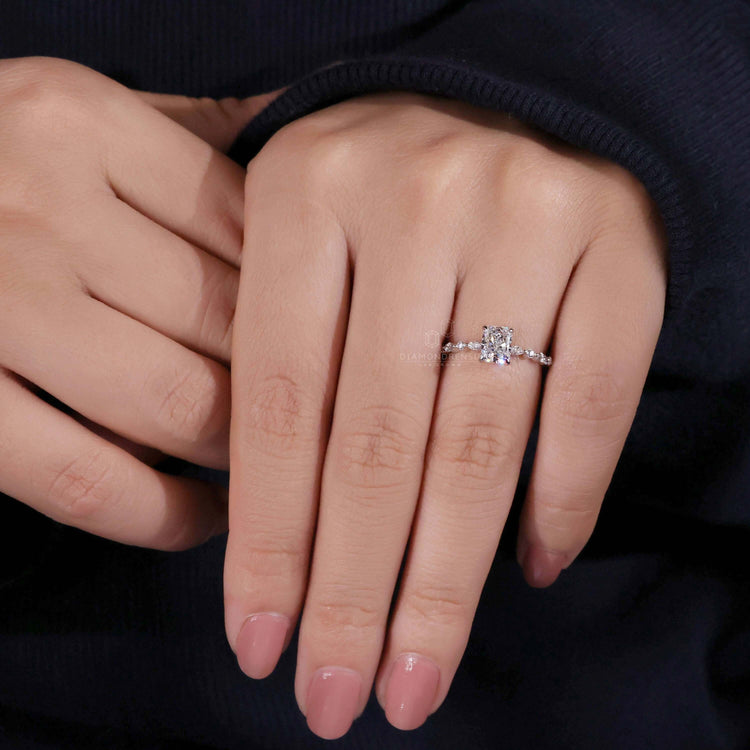 Radiant cut ring with an elegant claw prong setting, crafted with high-quality Lab Grown Diamonds for brilliance.