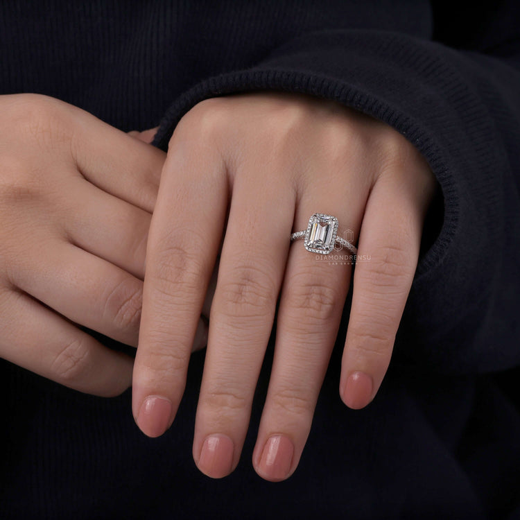 Unique engagement ring with a halo diamond ring design for women