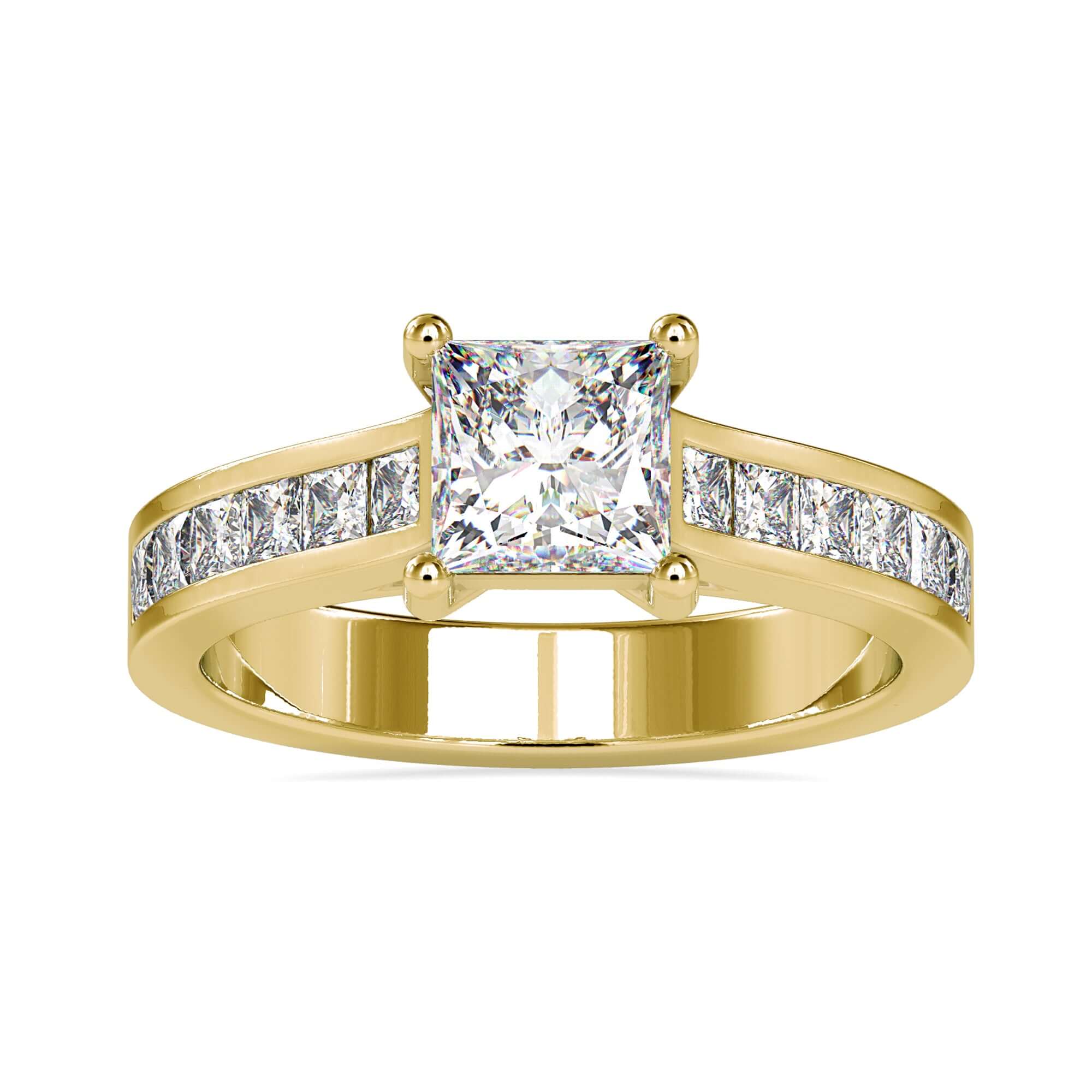 Princess cut ring in white gold with custom pave setting.