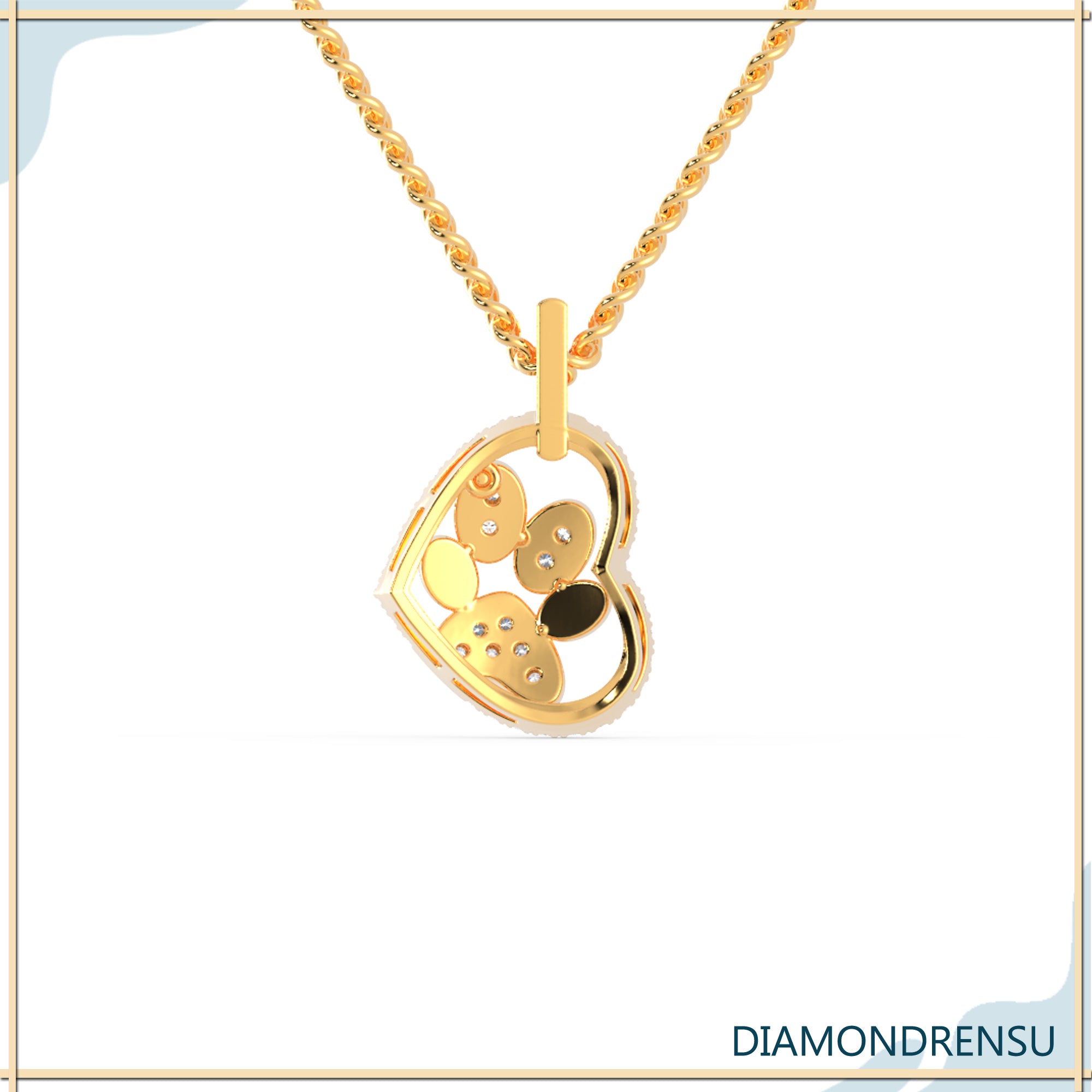 Handmade pendant with heart and paw symbols in rose gold.