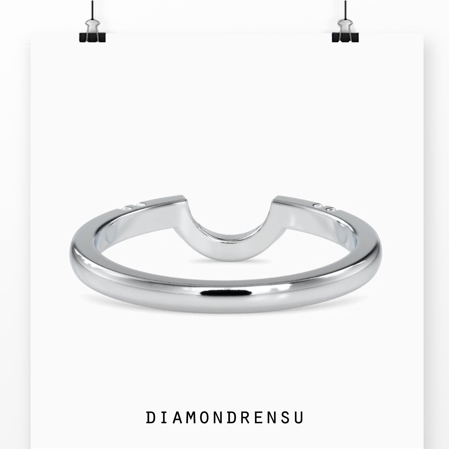 Handmade C shaped band in white gold finish.