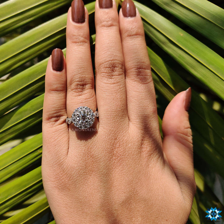 Custom engagement ring with moissanite halo.