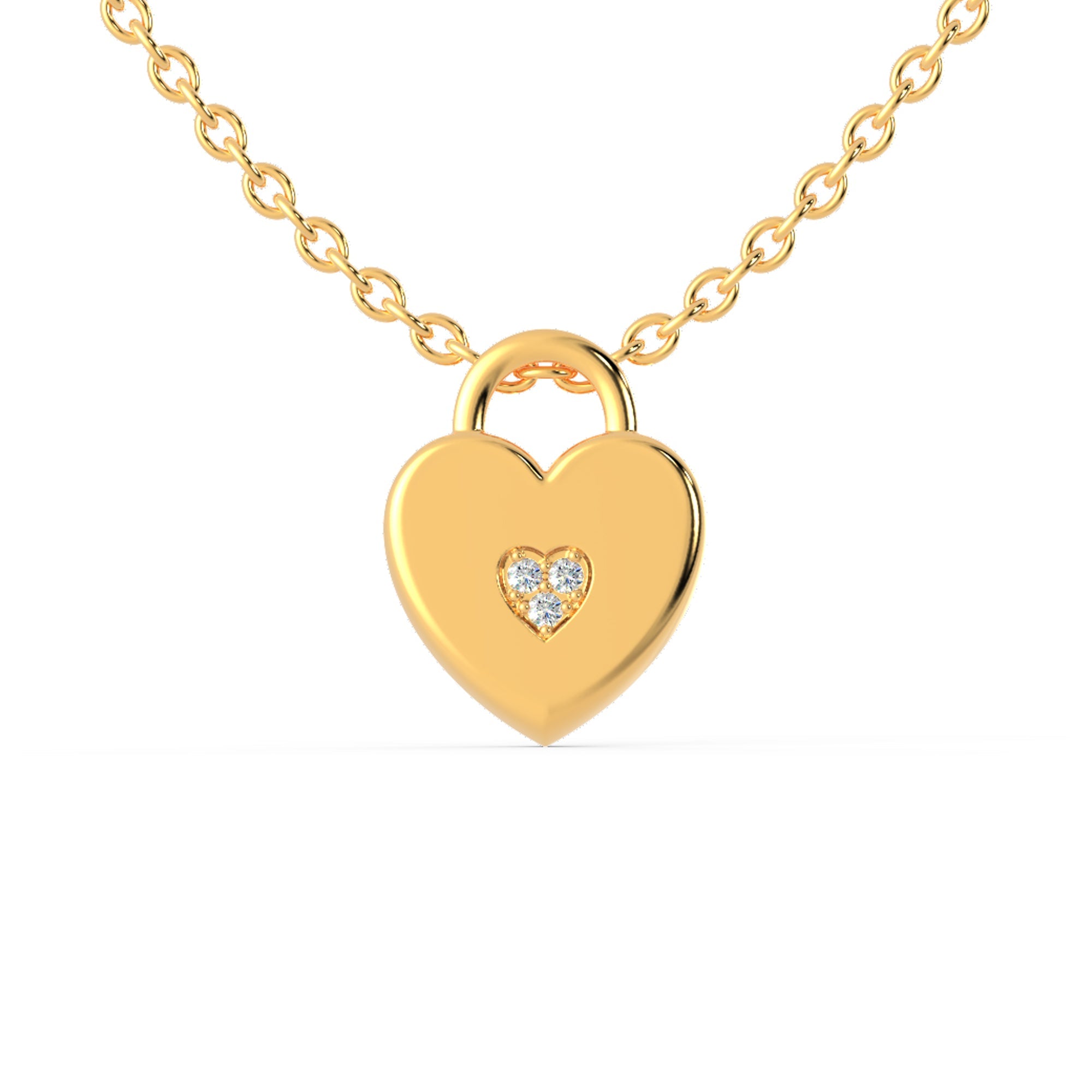 Elegant heart lock pendant in white gold with diamond accents.