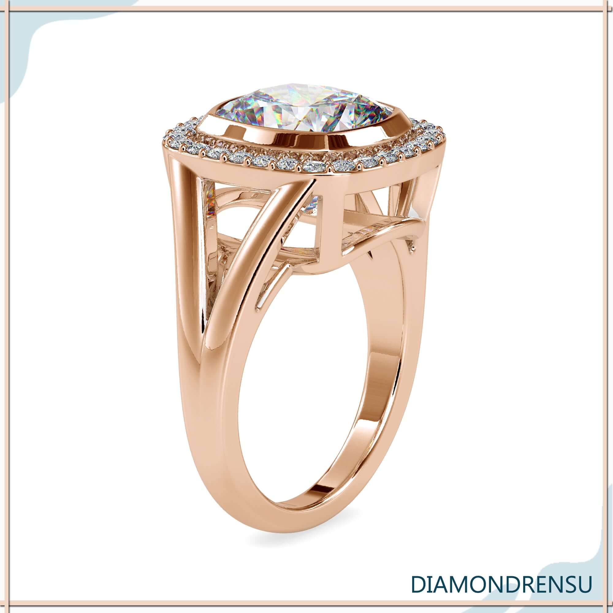 Custom halo ring with cushion lab grown diamond.