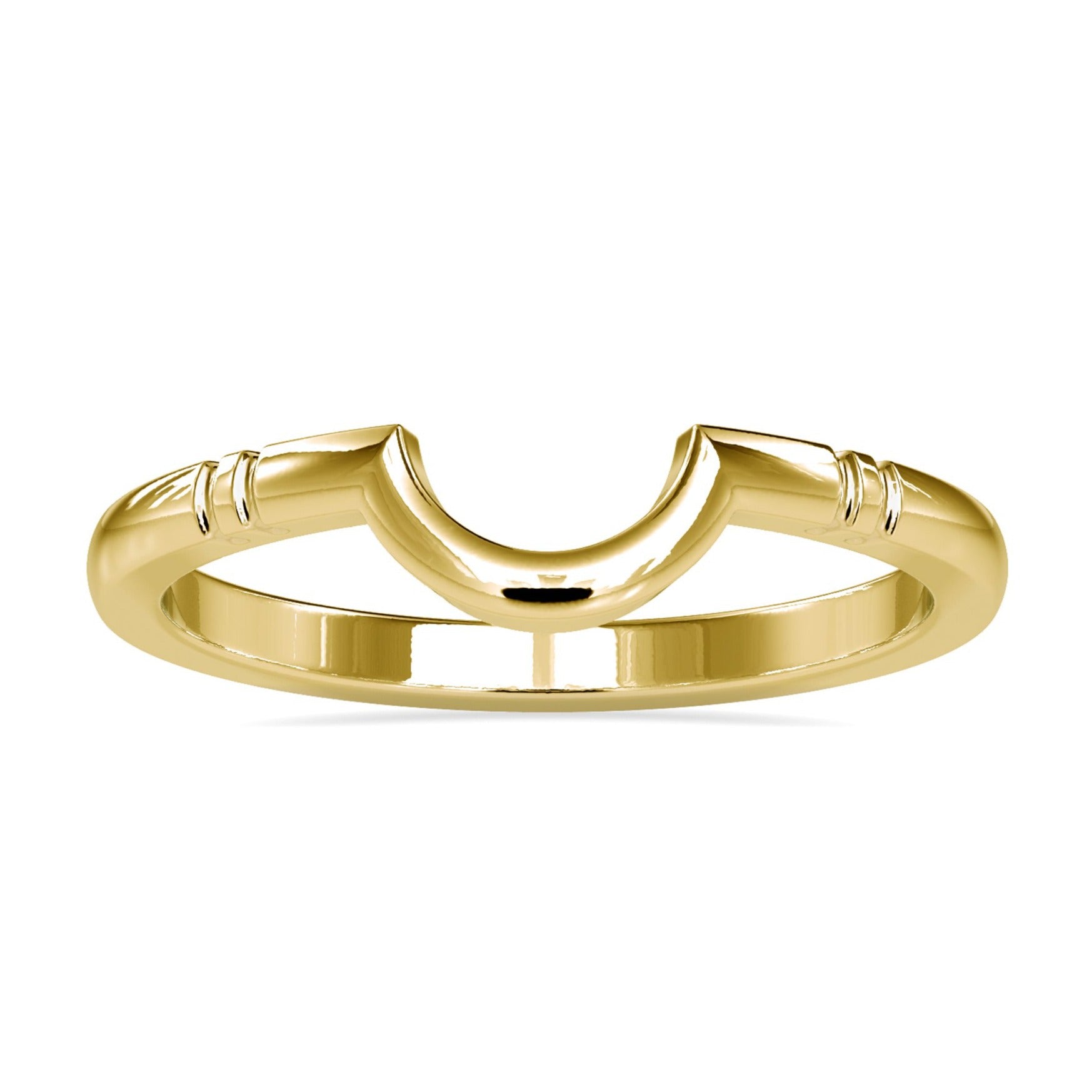 C shaped wedding band crafted in yellow gold.