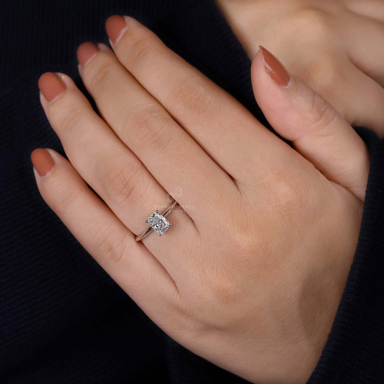 Unique engagement ring with knife edge shank and Lab Grown Diamond for eco-conscious couples.