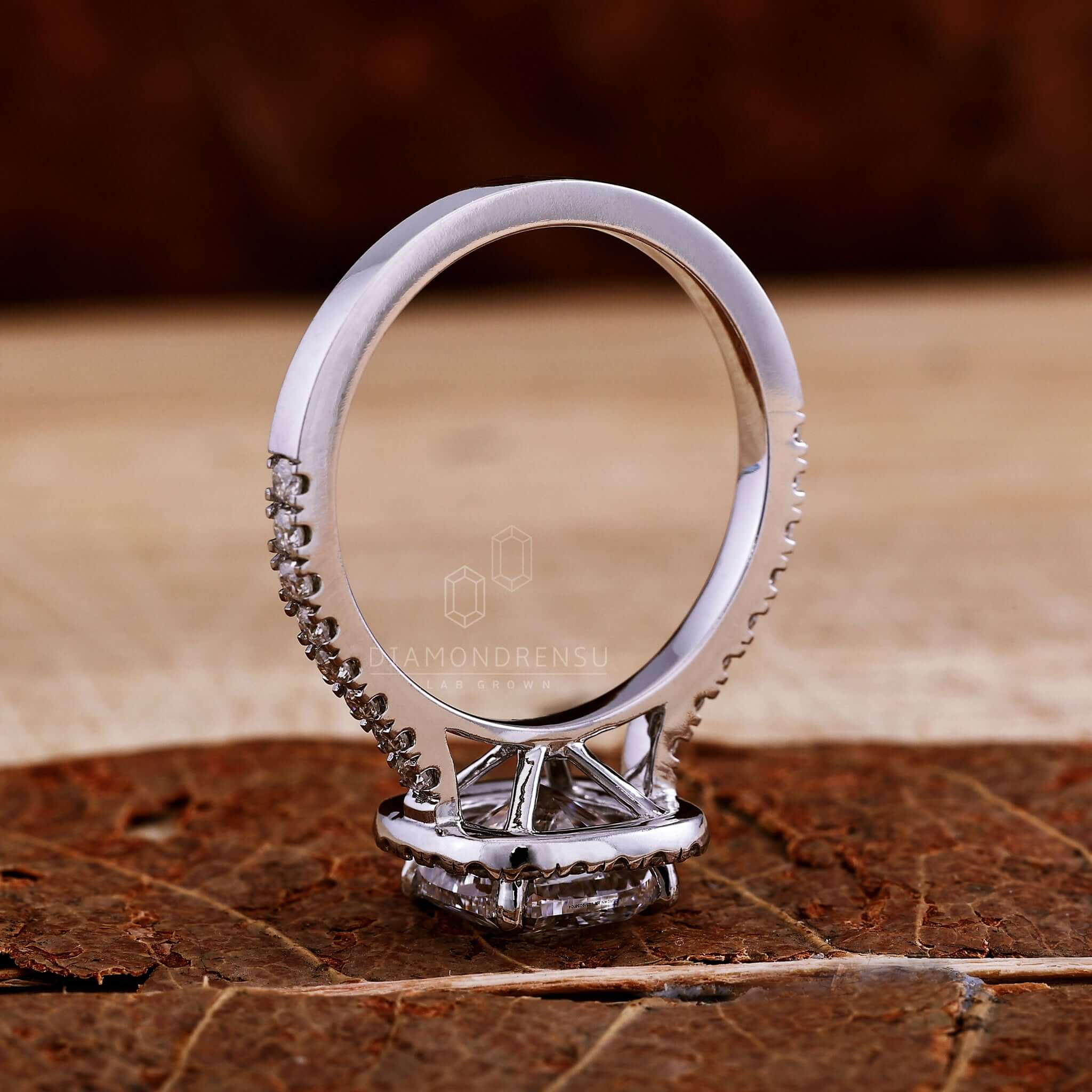 Pave diamond ring paired with a shared prong eternity band.