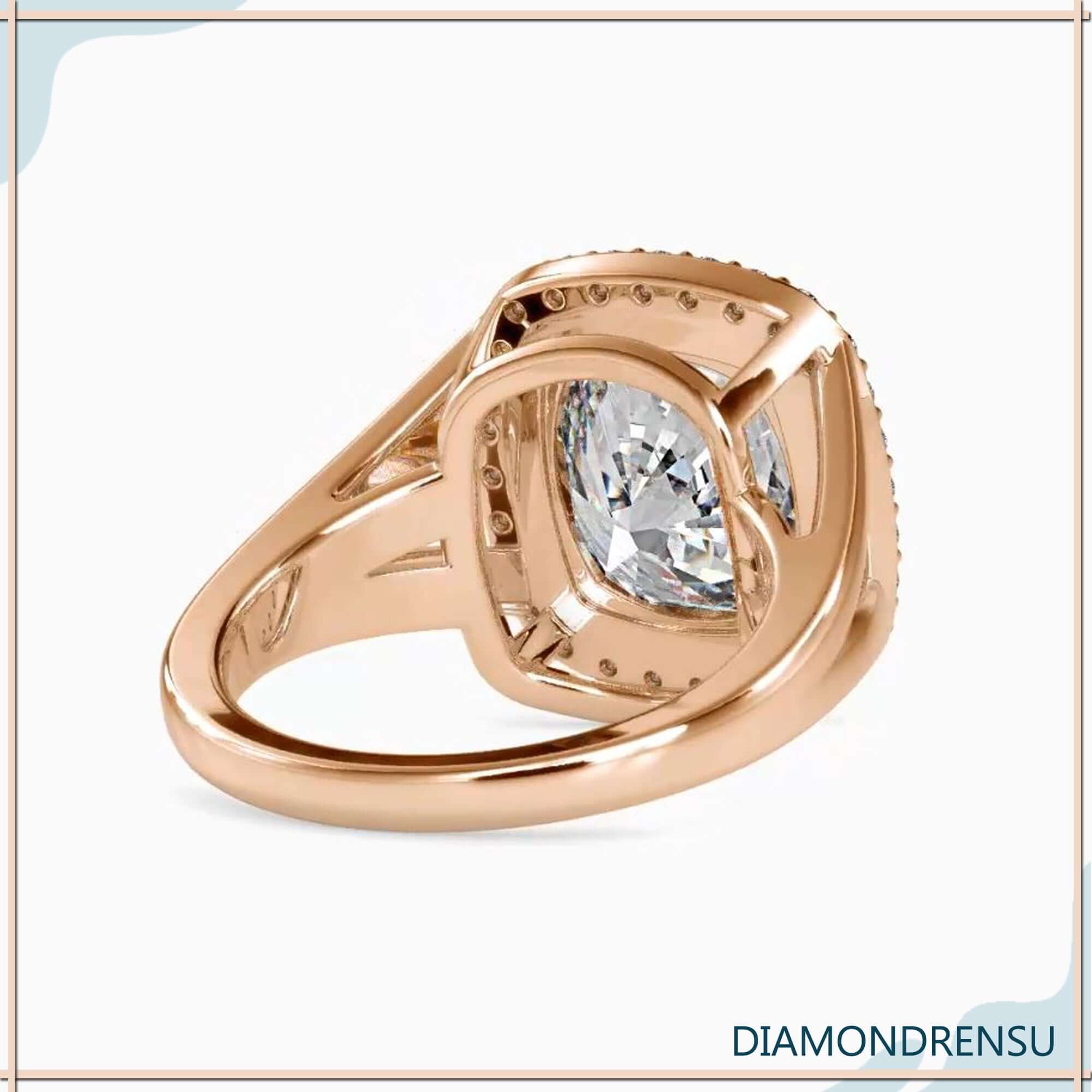 Diamondrensu UK ring with lab grown cushion diamond.