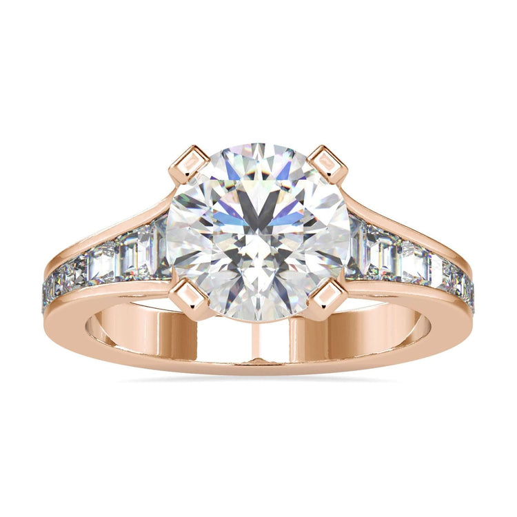 Diamond channel set ring with round cut in white gold.