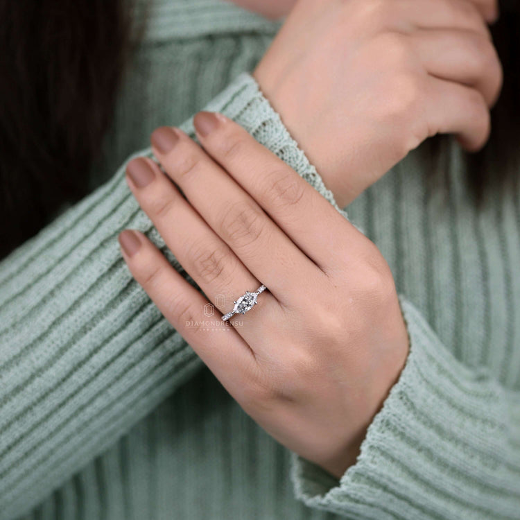 Marquise diamond ring with a classic six prong diamond setting