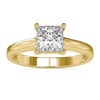 Princess diamond ring in cathedral setting with 4 round prong.
