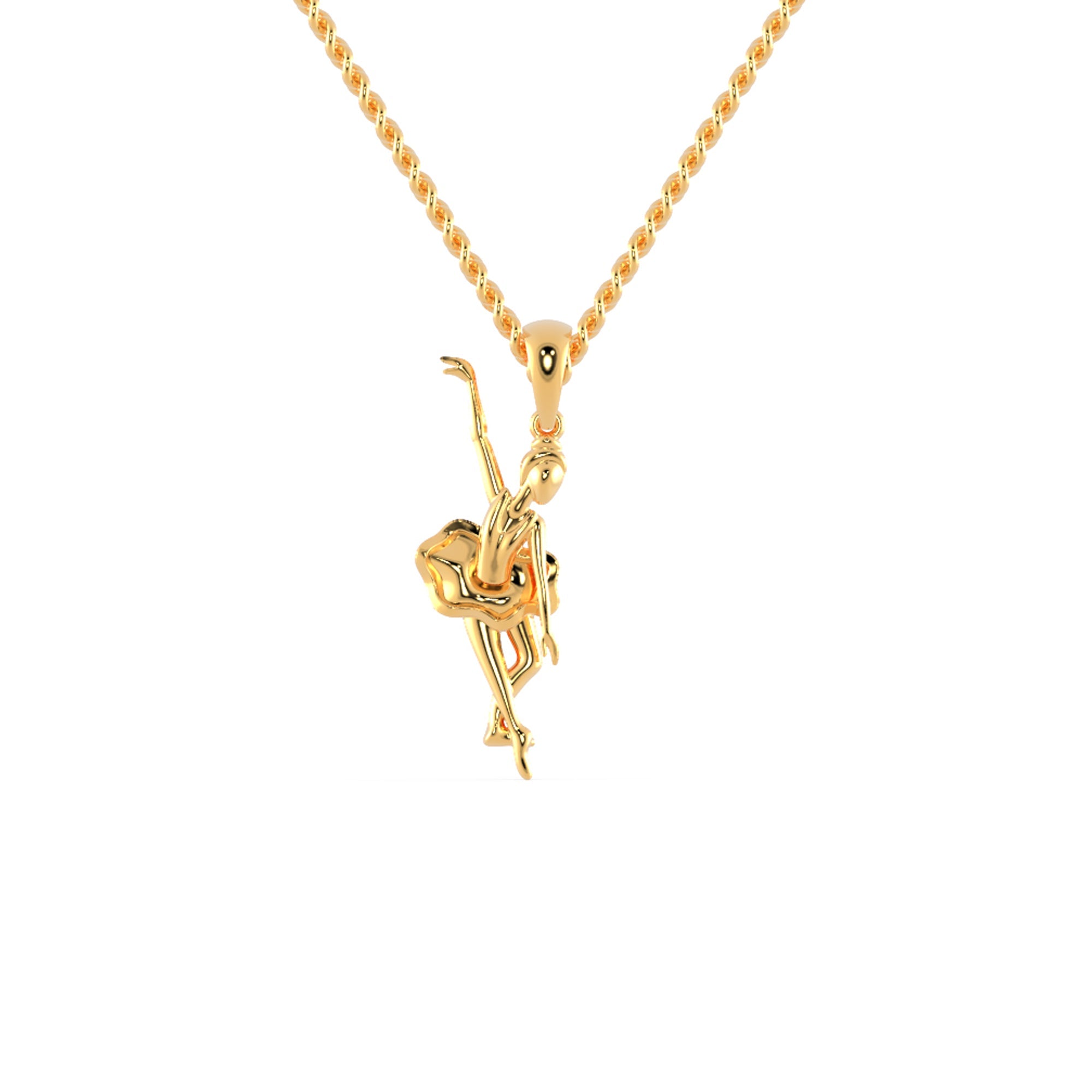Handmade jewellery pendant in gold with dancing angel design.