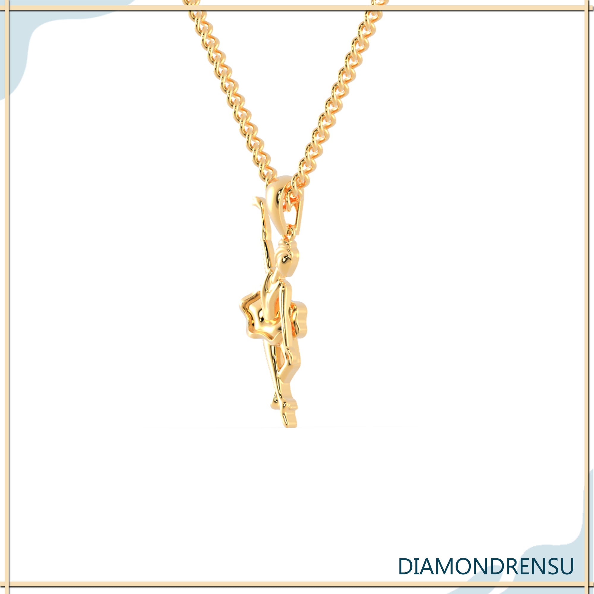 Diamondrensu UK pendant with elegant gold angel silhouette.