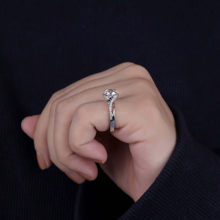 Engagement ring with pave design and Lab Grown Diamond brilliance.