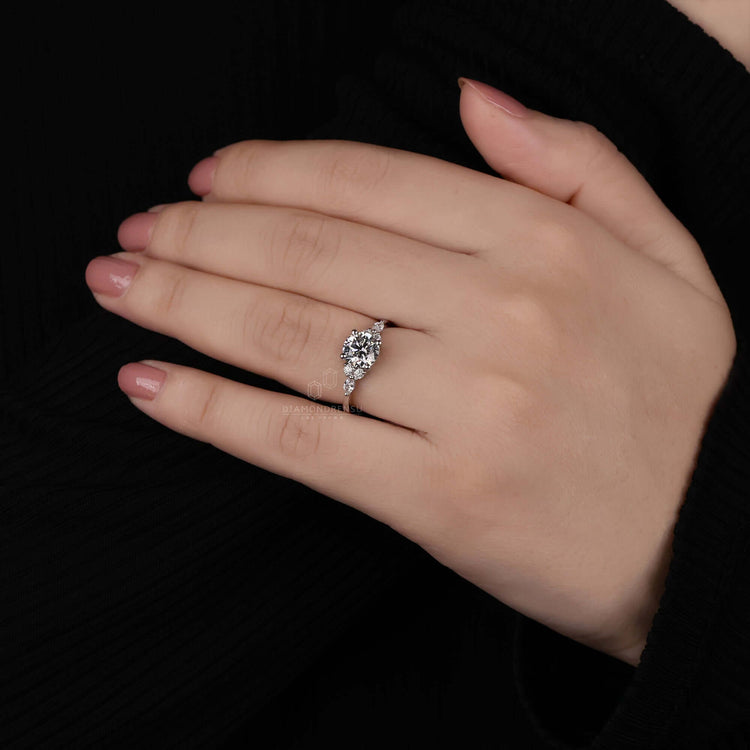 UK engagement ring with a round brilliant cut ring and handcrafted details for a luxurious, custom look.