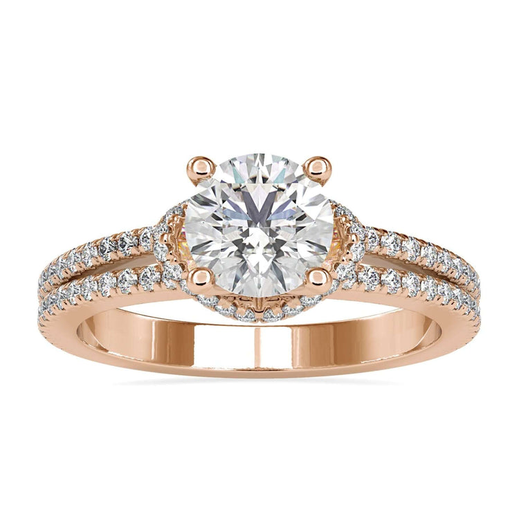 Split shank ring with round cut diamond, handmade in the UK.