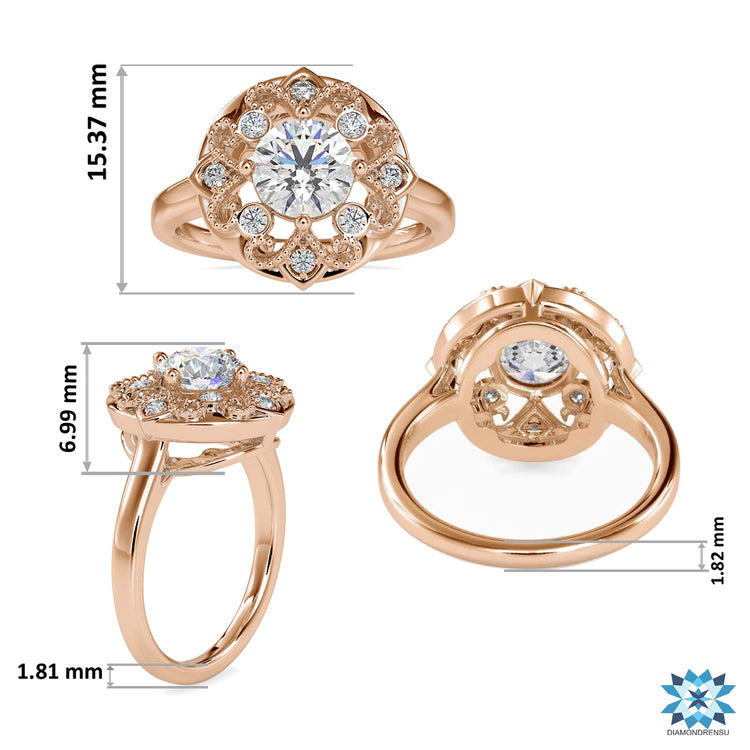 Custom engagement ring with Art Deco style and antique band.