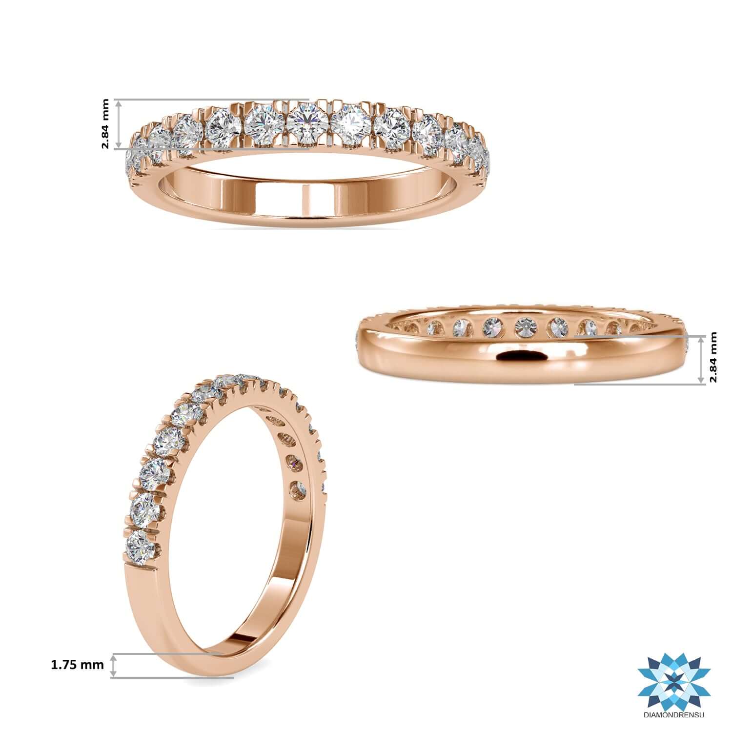 Simple diamond band crafted in rose gold.