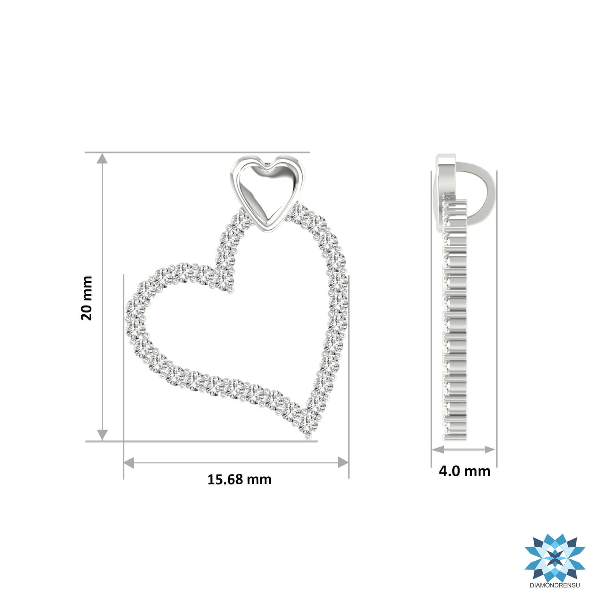 Round diamond pendant set in a yellow gold heart frame.