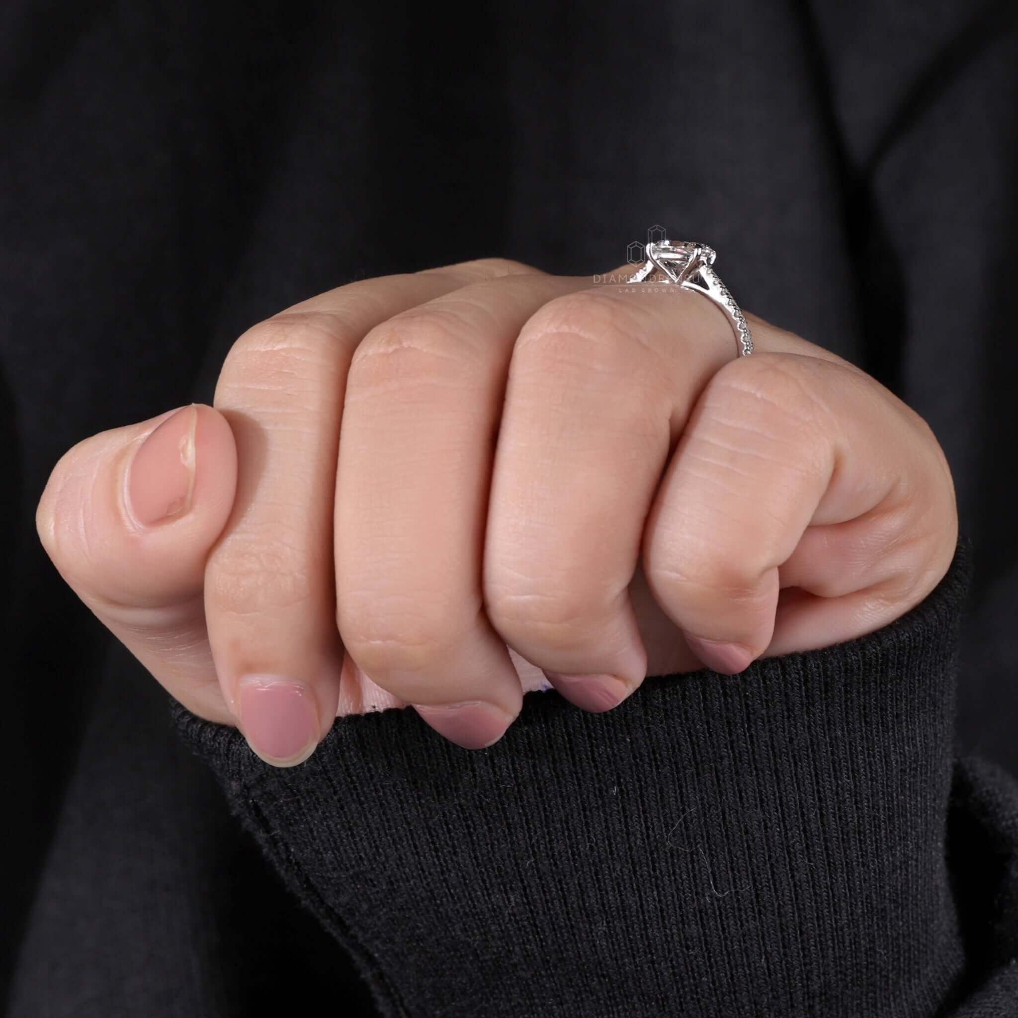 Pave ring with a lab grown diamond for a modern touch