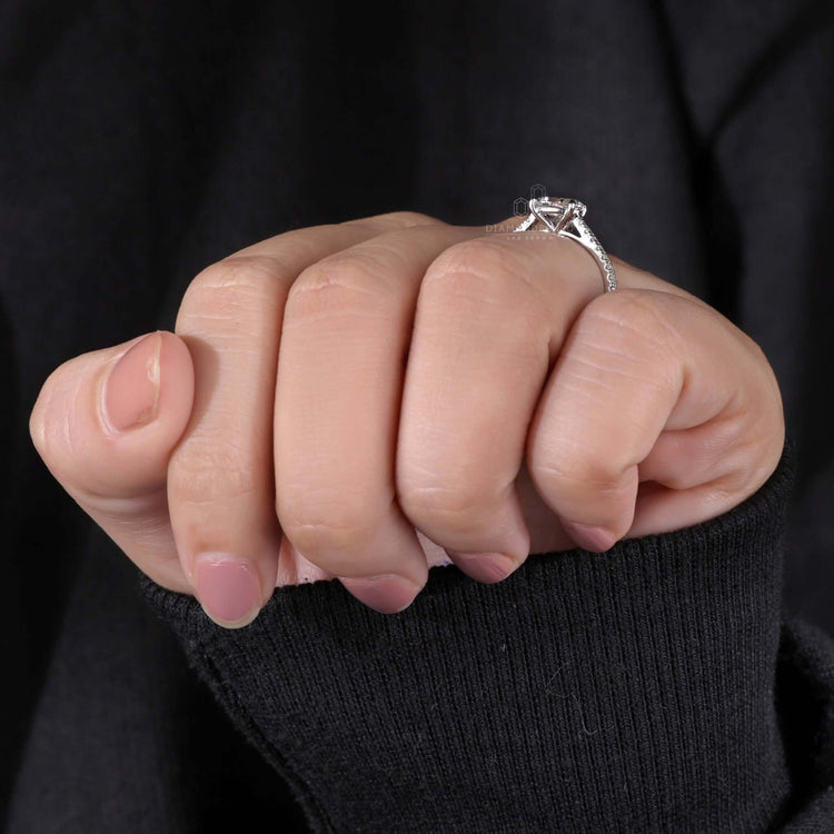 Pave ring with a lab grown diamond for a modern touch