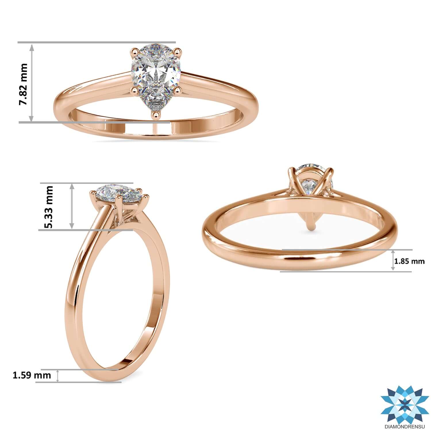 Cathedral engagement ring with pear shaped diamond.