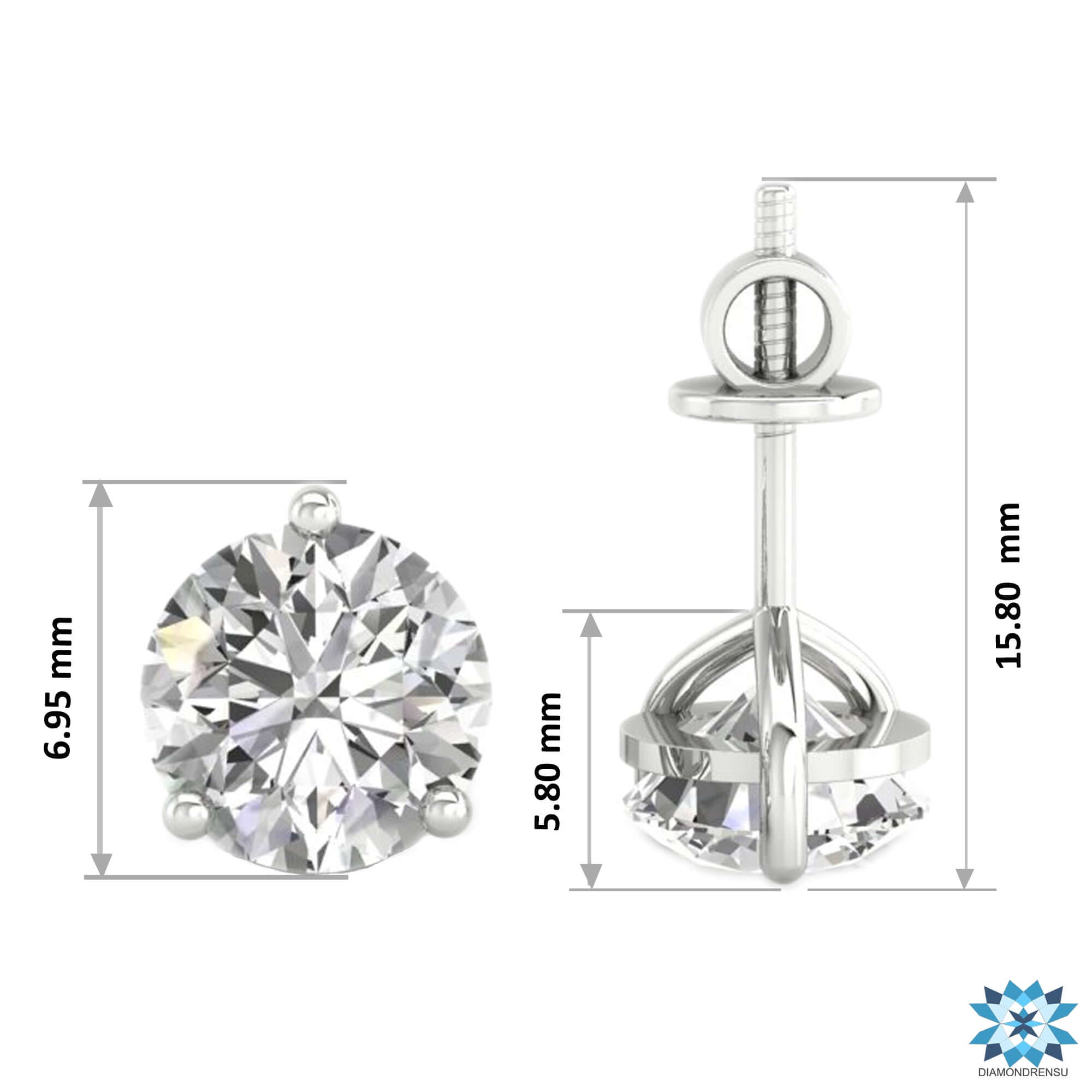 Lab grown diamond round stud earrings in white gold studs.