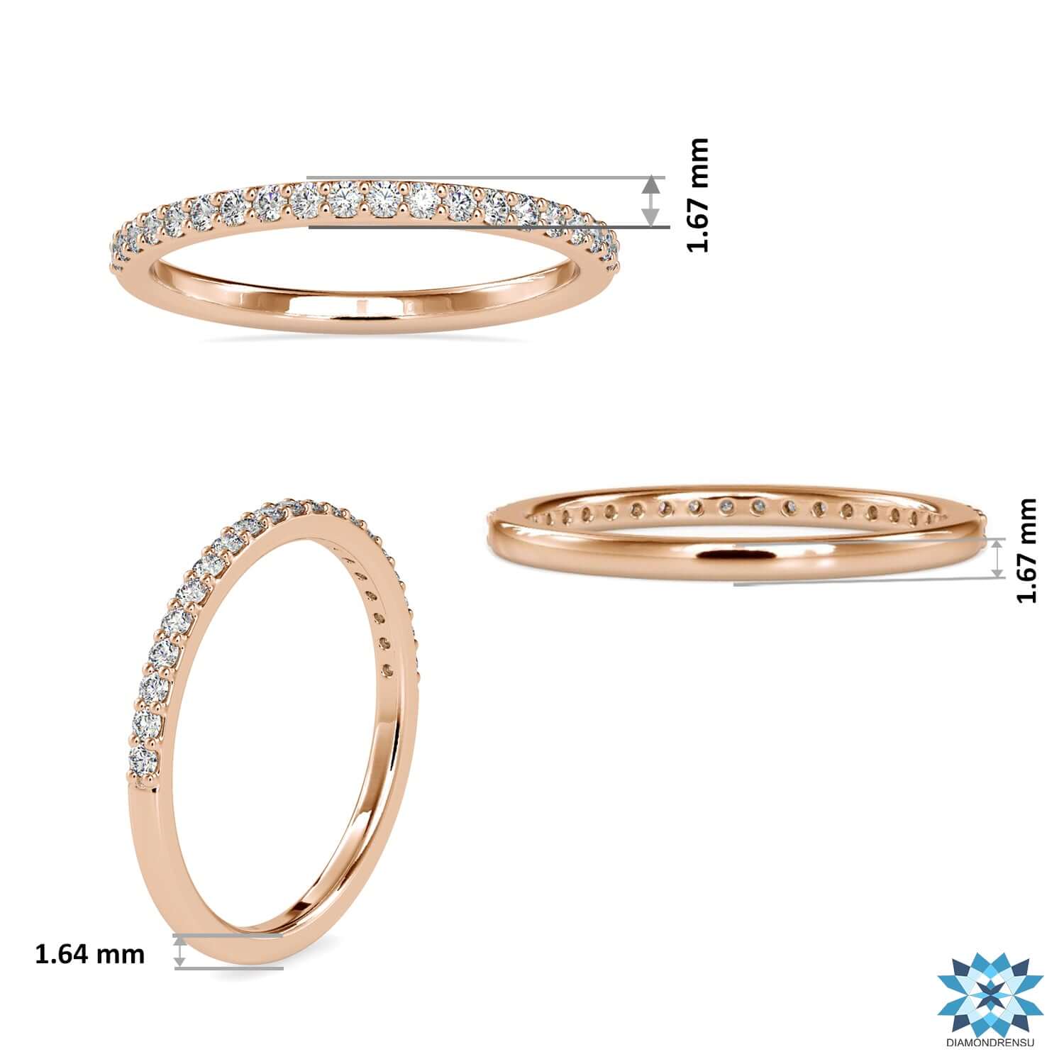 Semi eternity wedding ring with round cut lab diamonds.