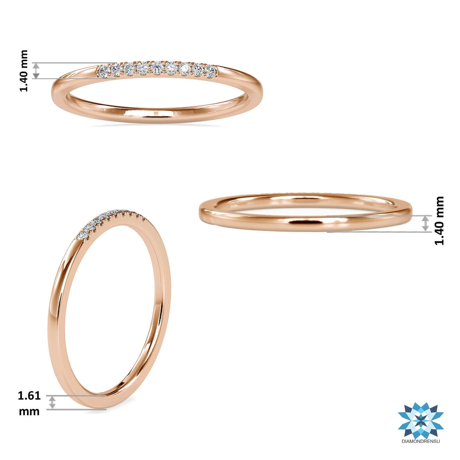 Rose gold wedding band with handmade lab grown diamonds.