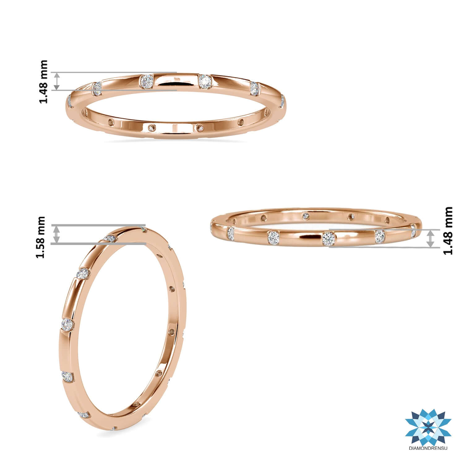 Yellow gold eternity ring with full round diamond band.
